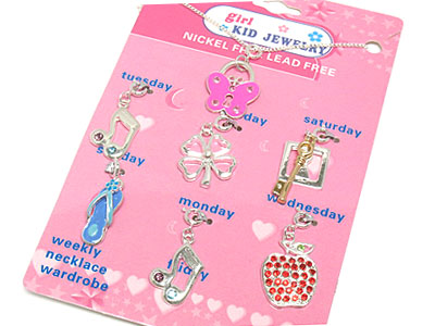 Multi pendant weekly wardrobe kid necklace set - 7 pendant set