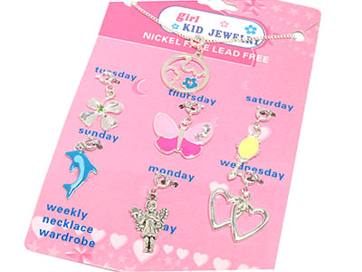 Multi pendant weekly wardrobe kid necklace set - 7 pendant set