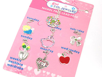 Multi pendant weekly wardrobe kid necklace set - 7 pendant set