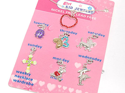 Multi pendant weekly wardrobe kid necklace set - 7 pendant set