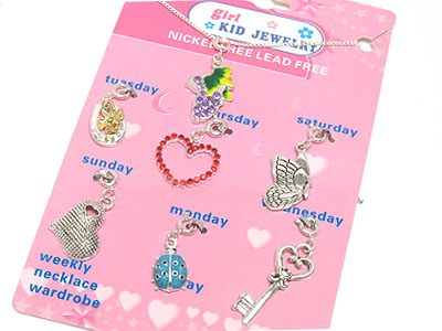 Multi pendant weekly wardrobe kid necklace set - 7 pendant set