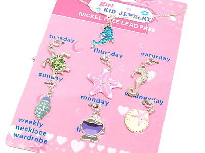 Multi pendant weekly wardrobe kid necklace set - 7 pendant set