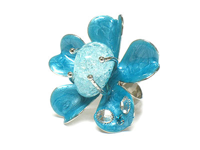 Crystal enamel flower and stone ring