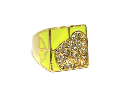 Partly dense crystal pastel tone painted square ring