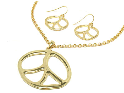 Pure metal peace necklace and earring set 