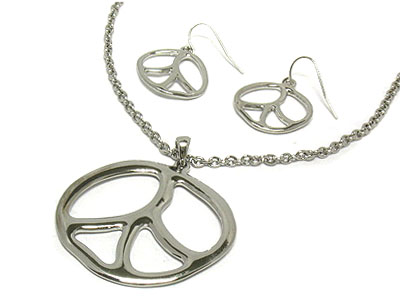 Pure metal peace necklace and earring set 