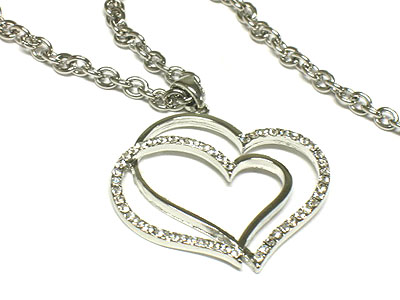 Crystal dual heart pendant simple necklace 