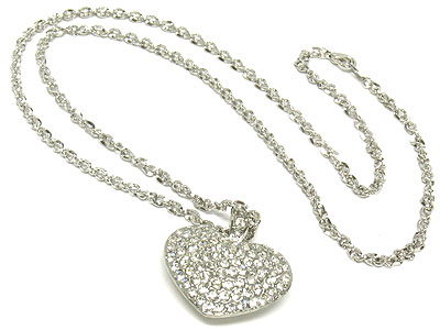 Crystal paved heart pendant simple necklace 