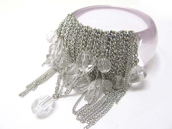 Multi metal chain and beads dangle acryl bangle