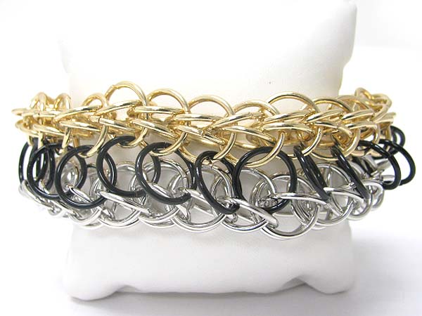 Tri tone metal link bracelet