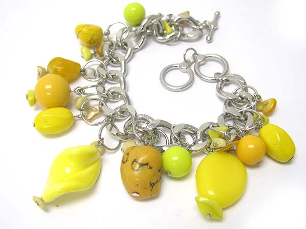 Mixed chunky stone and beads dangle toggle bracelet