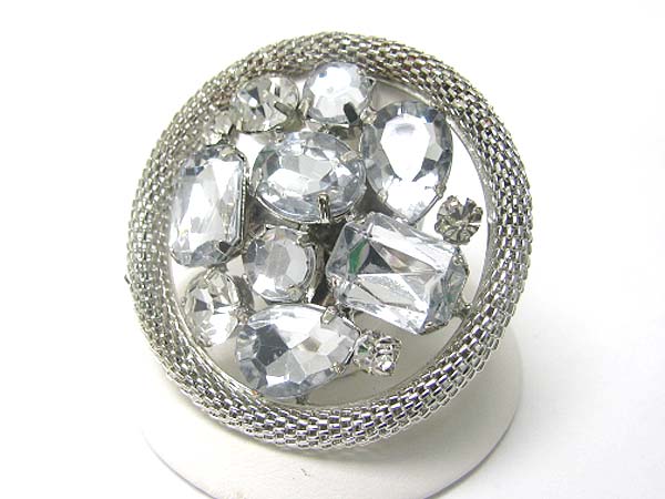 Crystal and facet glass deco round tube chain adjustable ring