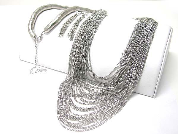 5 mm snake chain back multi chain and crystal long necklace earring set