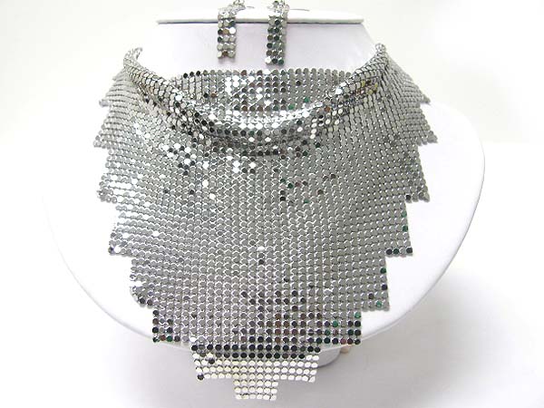 Boutique quality metal mesh scale bib style necklace earring set