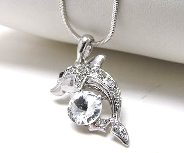 Made in korea whitegold plating crystal dolphin pendant necklace