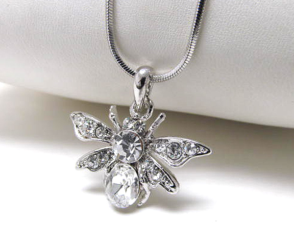 Made in korea whitegold plating crystal bug pendant necklace