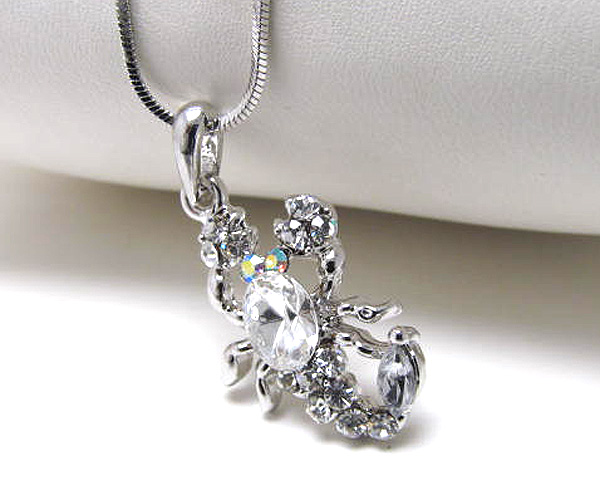 Made in korea whitegold plating crystal scorpion pendant necklace