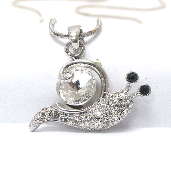 Made in korea whitegold plating crystal snail pendant necklace