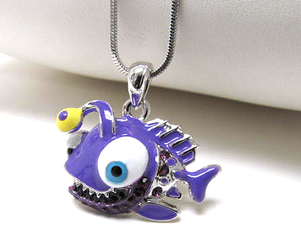 Made in korea whitegold plating crystal and epoxy fish pendant necklace