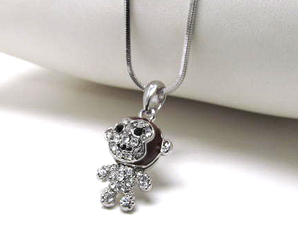 Made in korea whitegold plating crystal and epoxy monkey pendant necklace