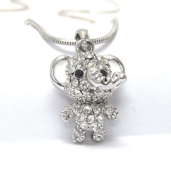 Made in korea whitegold plating crystal and epoxy elephant pendant necklace