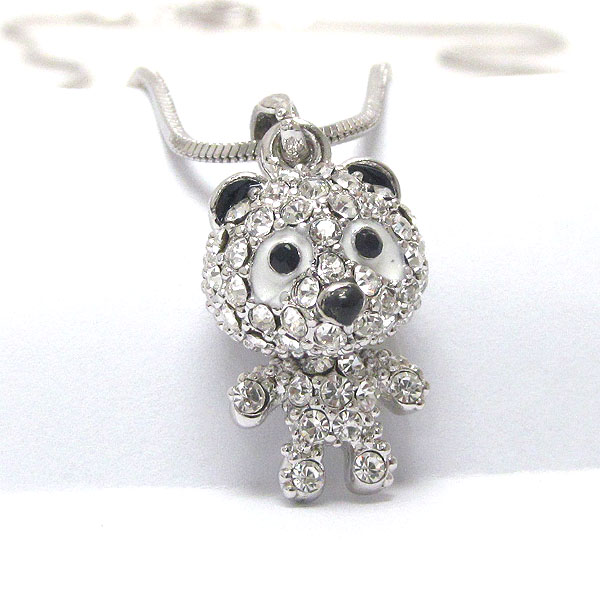 Made in korea whitegold plating crystal and epoxy bear pendant necklace