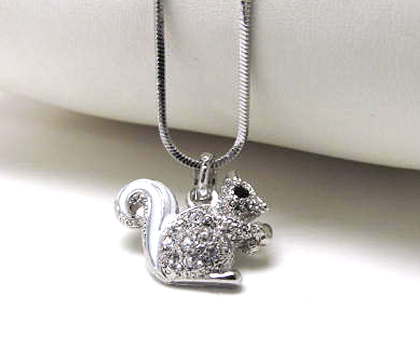 Made in korea whitegold plating crystal and epoxy squirrel pendant necklace