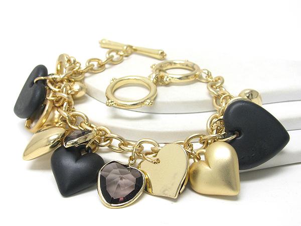 Multi metal heart chain charm bracelet