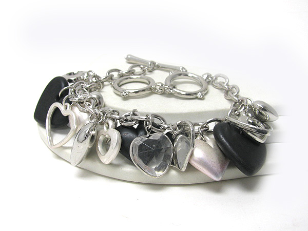 Multi metal heart chain charm bracelet