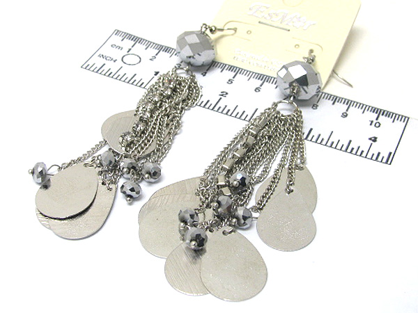 Crystal glass drop metal multi chain and multi tear drop earring