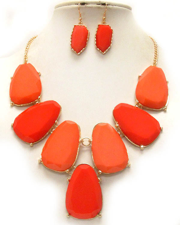 Multi facet acrylic stone deco drop necklace earring set