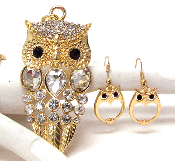 Multi crystal deco body owl necklace earring set