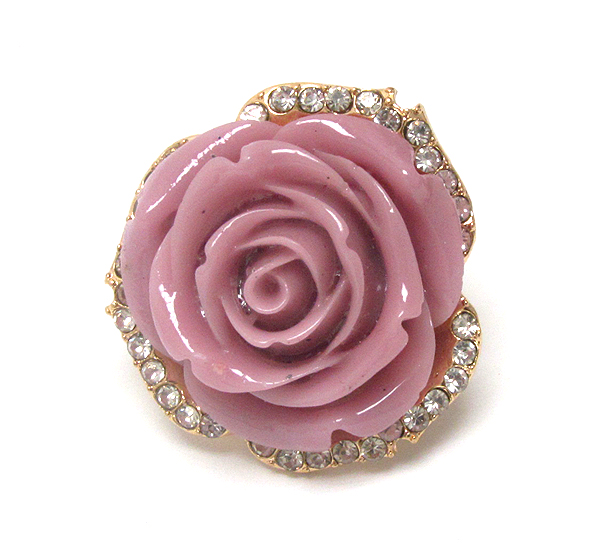 Crystal deco large acrylic rose stretch ring