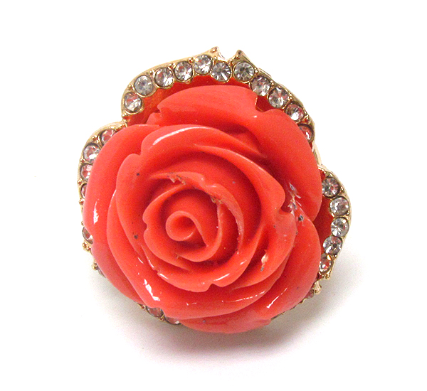 Crystal deco large acrylic rose stretch ring