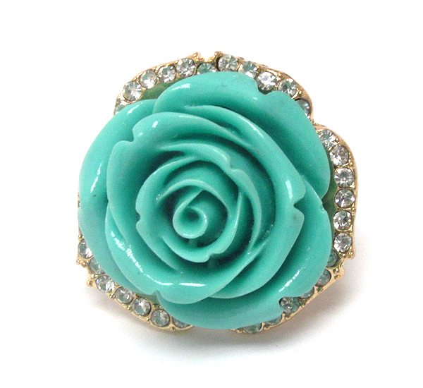 Crystal deco large acrylic rose stretch ring