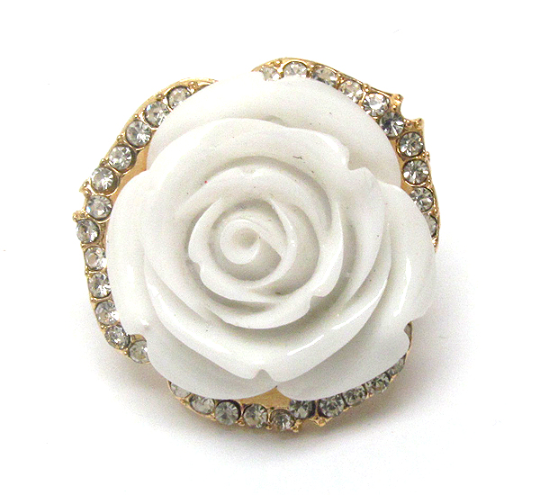 Crystal deco large acrylic rose stretch ring