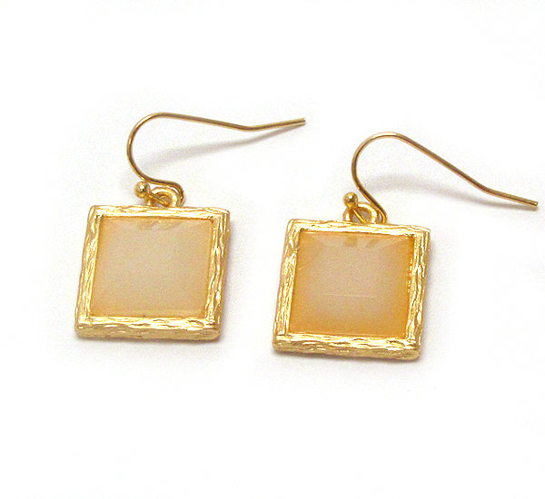 Facet glass and textured metal square earring