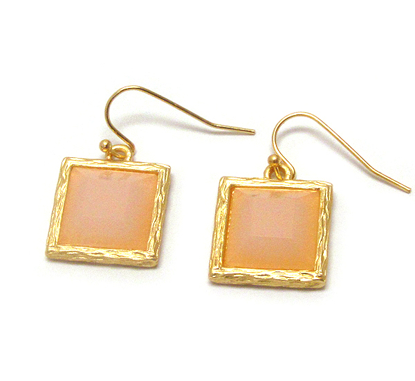 Facet glass and textured metal square earring