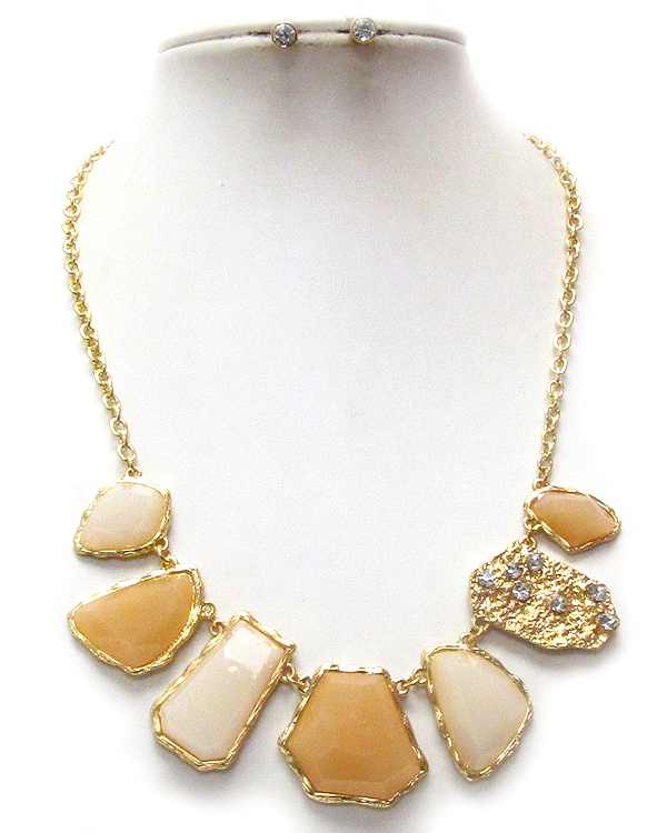 Crystal deco natural shape metal plate and facet acrylic stone necklace earring set