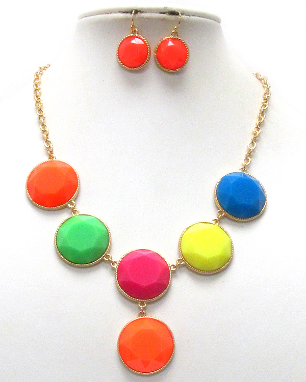 Multi facet acrylic stone deco drop necklace earring set