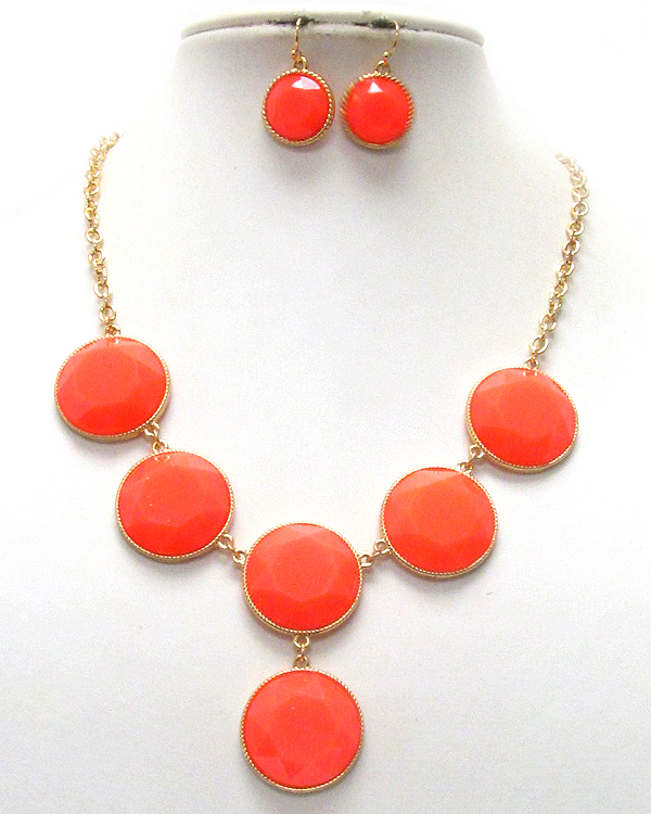 Multi facet acrylic stone deco drop necklace earring set