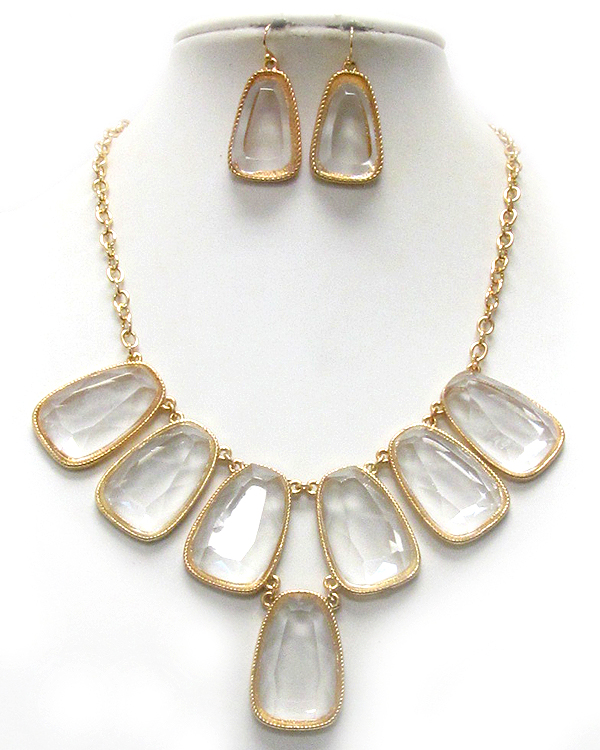 Multi facet acrylic stone deco drop necklace earring set