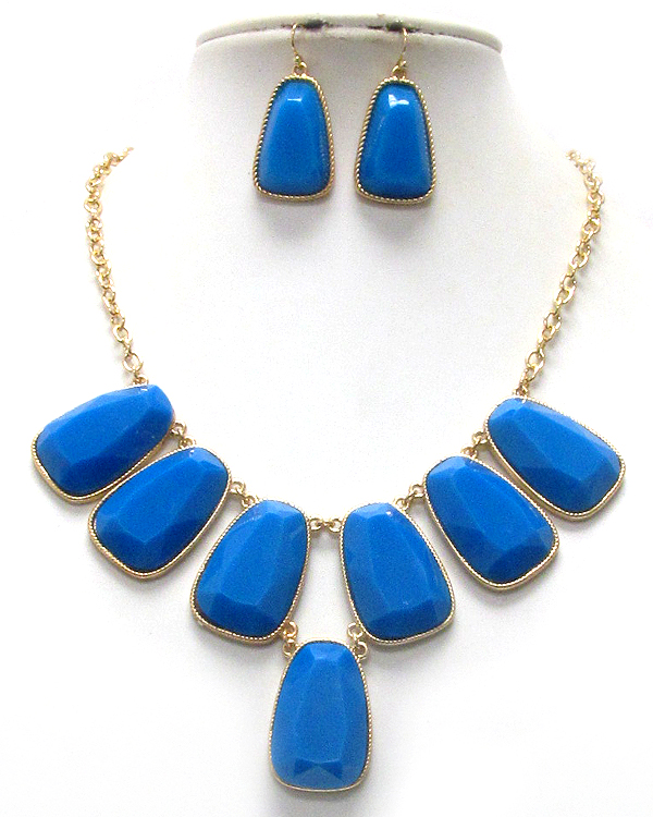 Multi facet acrylic stone deco drop necklace earring set