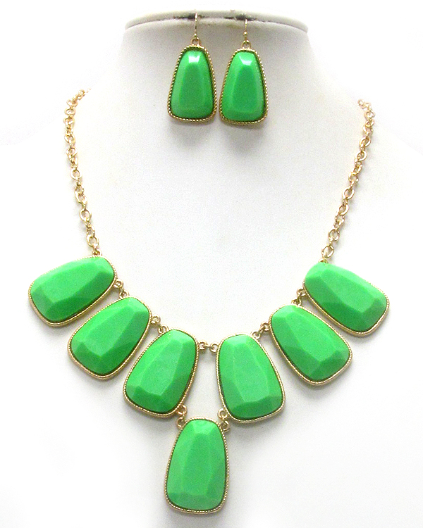 Multi facet acrylic stone deco drop necklace earring set