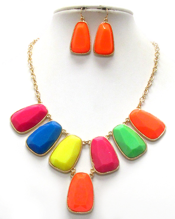 Multi facet acrylic stone deco drop necklace earring set