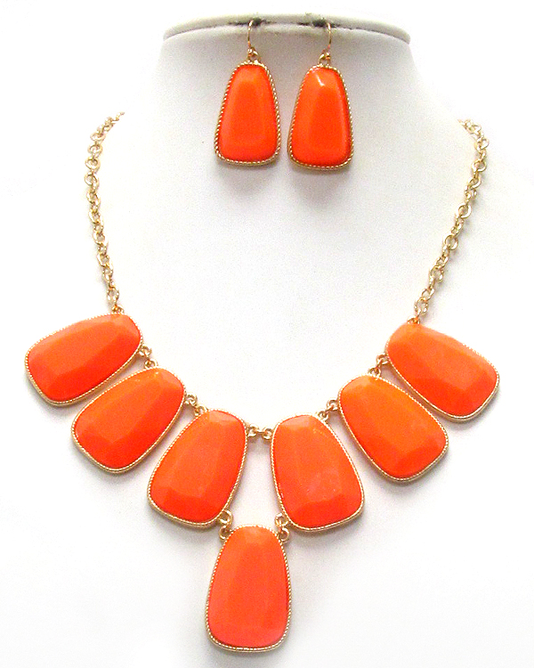 Multi facet acrylic stone deco drop necklace earring set