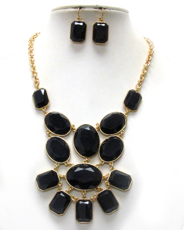 Multi shape facet acrylic stone deco bib style necklace earring set