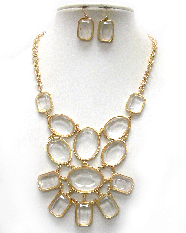 Multi shape facet acrylic stone deco bib style necklace earring set