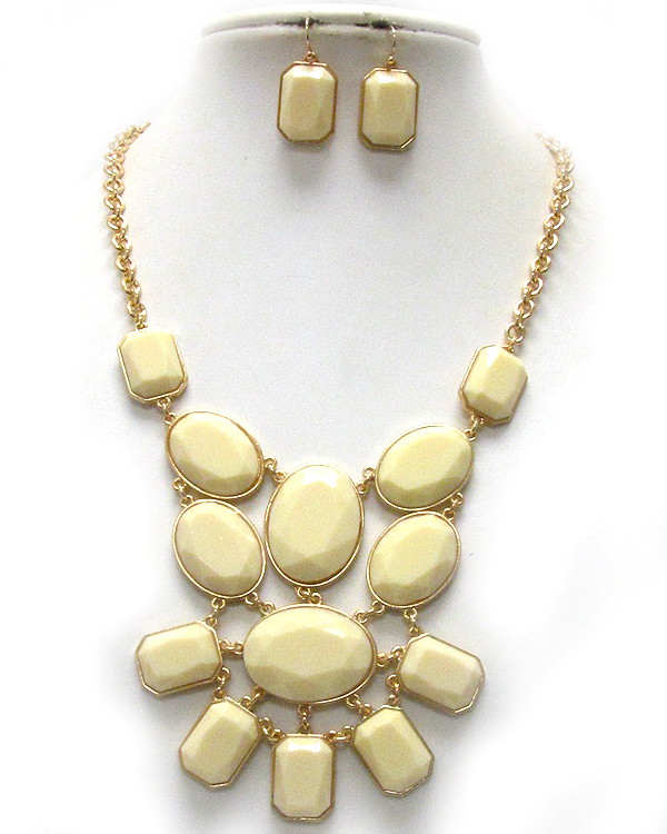 Multi shape facet acrylic stone deco bib style necklace earring set