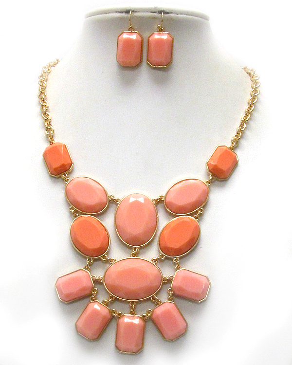 Multi shape facet acrylic stone deco bib style necklace earring set